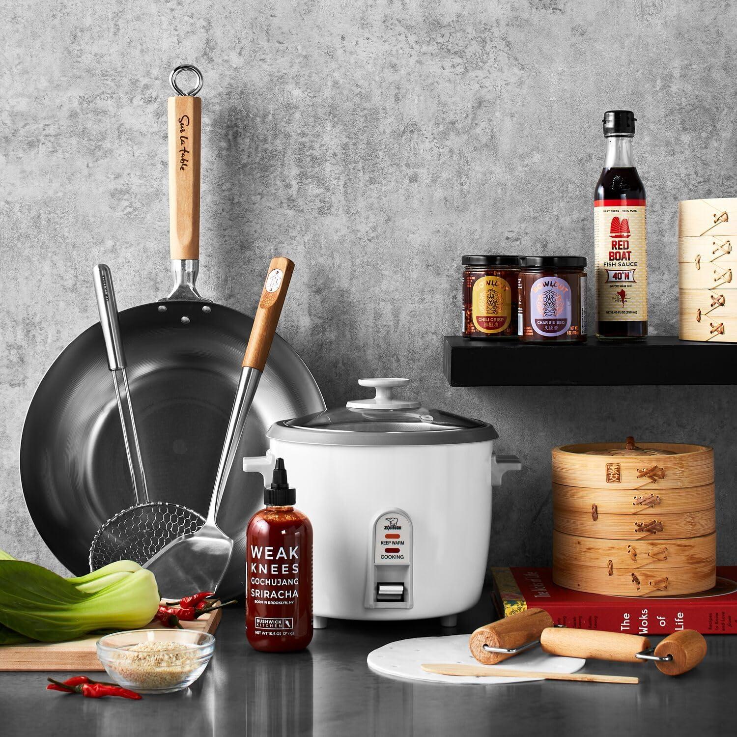 Sur La Table 14″ Carbon-Steel Wok, Flat Bottom Pan for High-Heat Cooking – Ideal for Deep-Frying, Steaming, and Stir-Frying– Lightweight, Fast Heating(Gray) - view 4