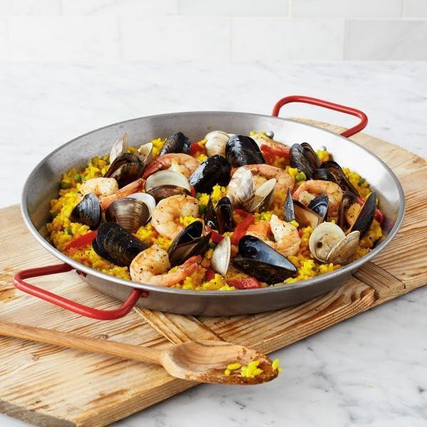 Sur La Table 22″ Carbon Steel Paella Pan – Authentic Spanish Cookware for Family-Style Paella, Even-Heating, Naturally Seasons with Use, Serves Up to 16(Silver) - view 5