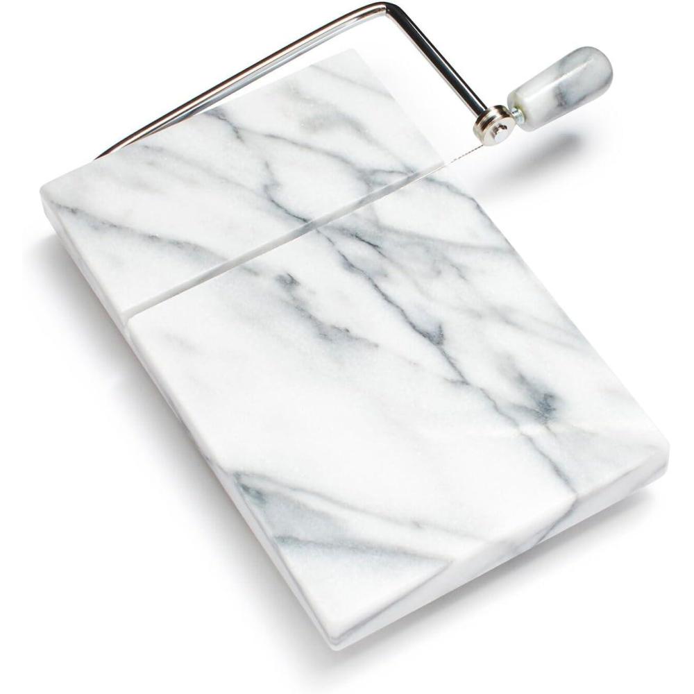 Sur La Table 5″x 8″ Marble Cheese Board and Slicer, Comes with 2 Replacement Wires, Gray
