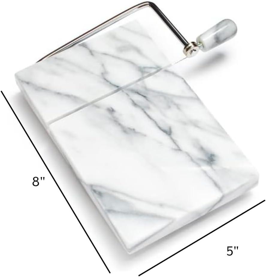 Sur La Table 5″x 8″ Marble Cheese Board and Slicer, Comes with 2 Replacement Wires, Gray - view 2