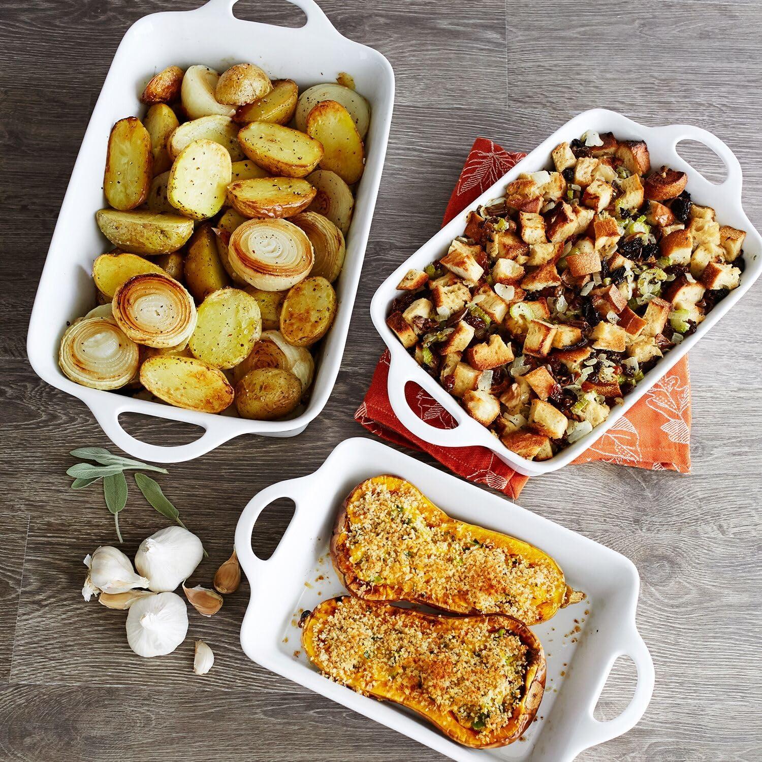 Sur La Table 3 Qt Porcelain Baking Dish – Rectangular Casserole Baker for Pasta, Roasted Veggies & Desserts, Classic White Glaze, Oven to Table, Nesting Bakeware, Dishwasher - view 3
