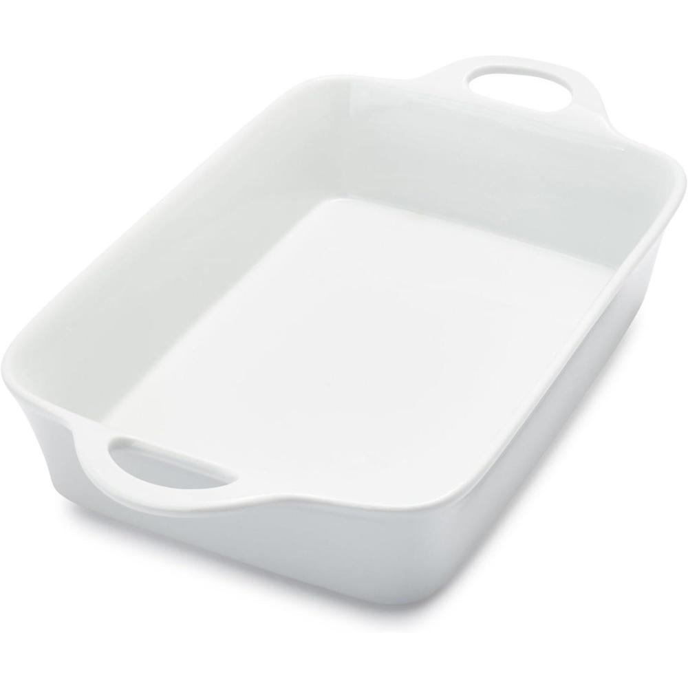 Sur La Table 4 Qt Porcelain Baking Dish – Rectangular Casserole Baker for Pasta, Roasted Veggies & Desserts, Classic White Glaze, Oven to Table, Nesting Bakeware, Dishwasher