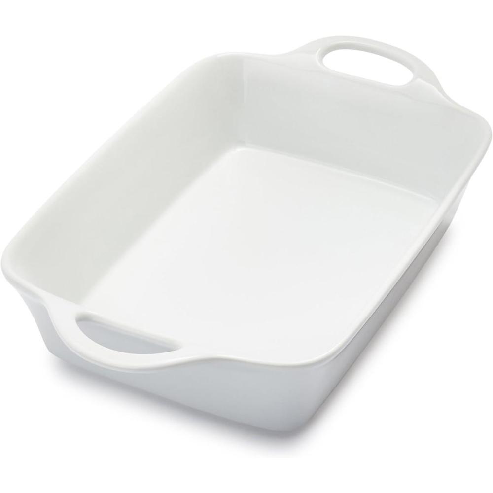 Sur La Table 2 Qt Porcelain Baking Dish – Rectangular Casserole Baker for Pasta, Roasted Veggies & Desserts, Classic White Glaze, Oven to Table, Nesting Bakeware, Dishwasher