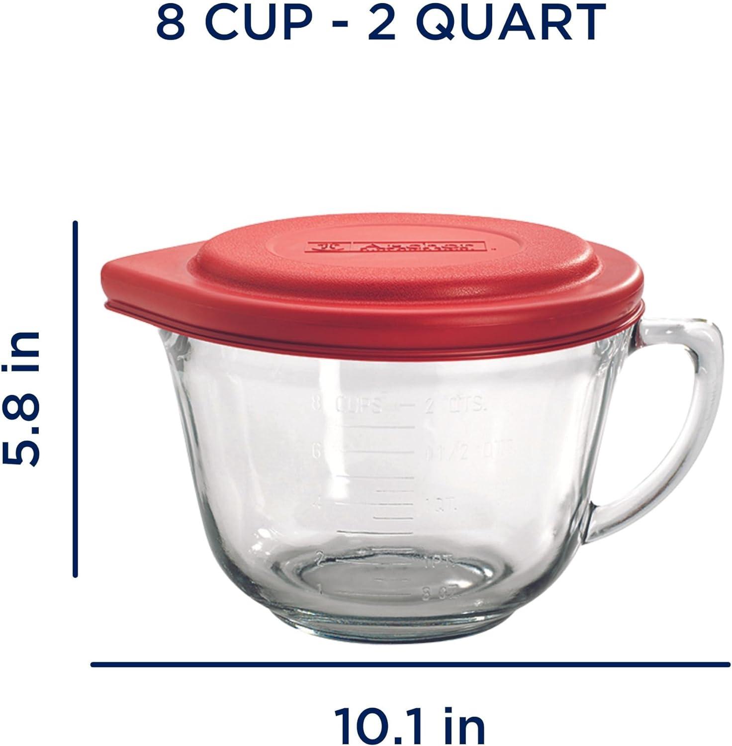 Anchor Hocking Batter Bowl, 2 Quart Glass Mixing Bowl with Red Lid(Red Lid) - view 2