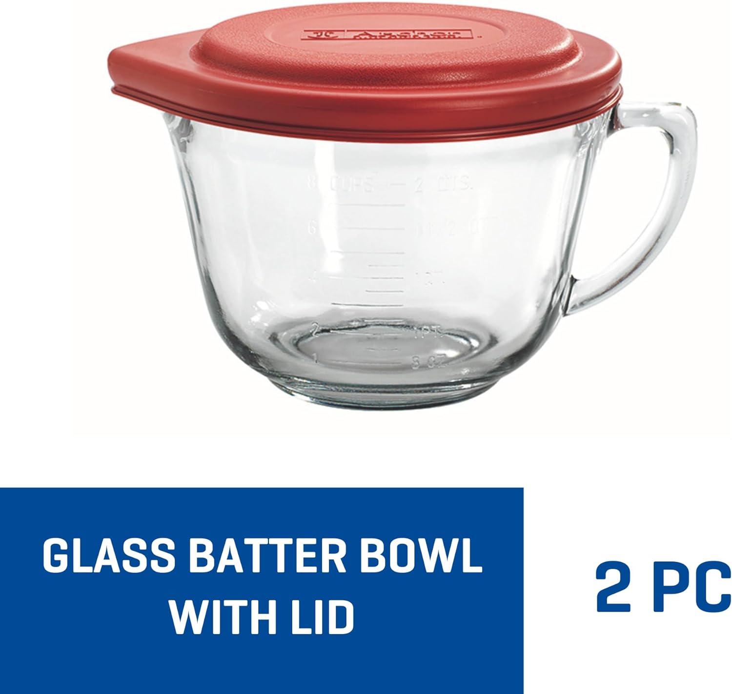 Anchor Hocking Batter Bowl, 2 Quart Glass Mixing Bowl with Red Lid(Red Lid) - view 8