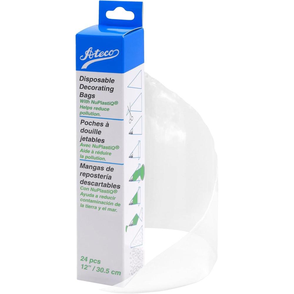 Ateco 4412 Plastic Disposable Piping and Cake Decorating Bags with NuPlastiQ, Pack of 100, Clear(White)