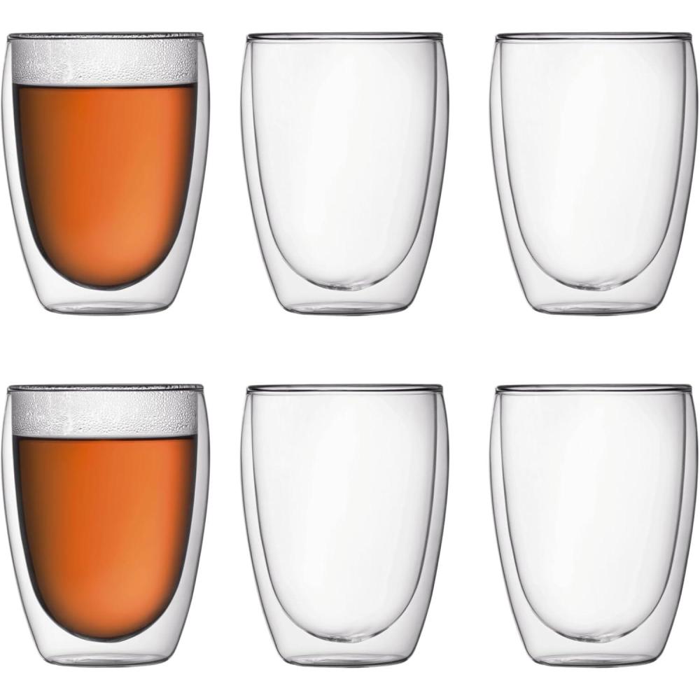 Bodum 8oz Pavina Double Wall Glasses, High Heat Borosilicate Glass, Set of 2, Clear(Set of 6)