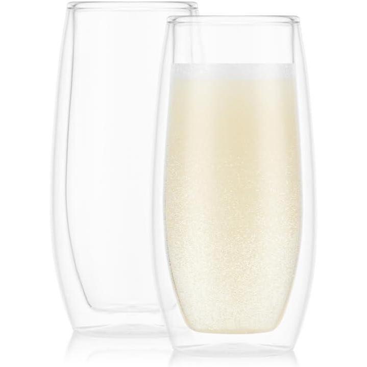 Bodum Skal Chardonnay Glass, Double Wall, High-Heat Borosilicate Glass, Set of 2(Clear)