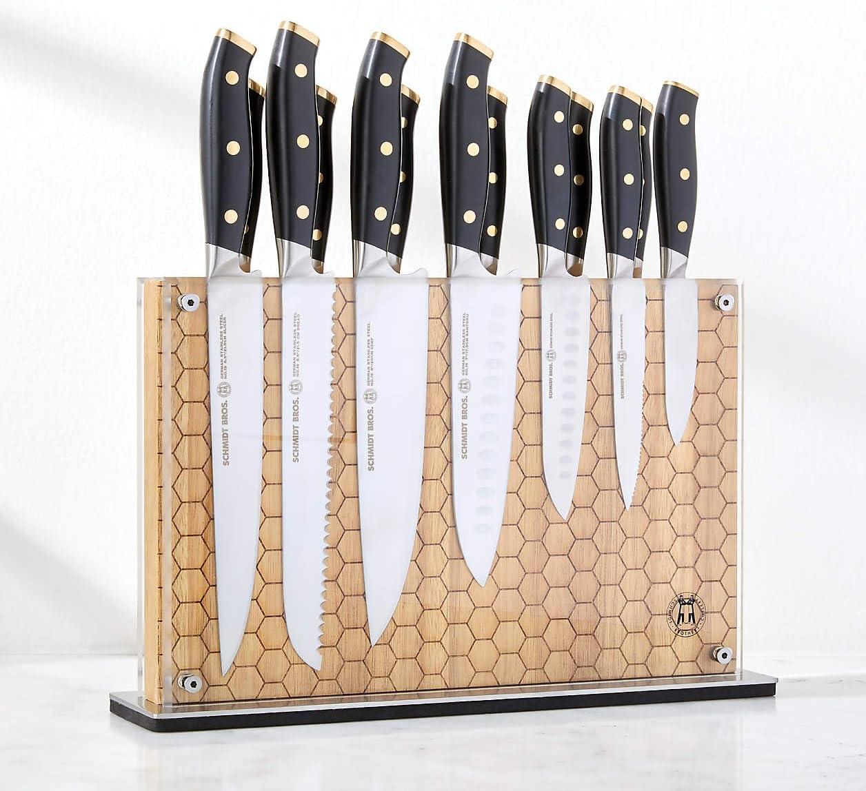 Schmidt Brothers – Acacia Midtown Magnetic Knife Block, Acacia Hardwood and Acrylic Shield, Universal Cutlery Storage For 8-10 Knives(Honeycomb Acacia Downtown) - view 3