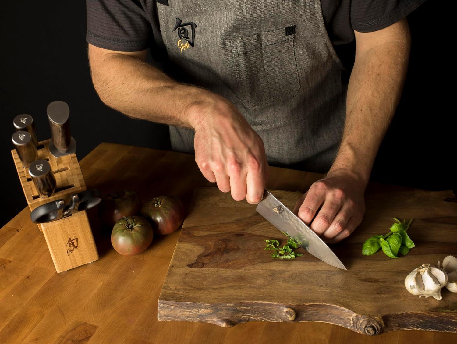 Shun Premier Blonde 8″ Chef’s Knife, Handcrafted Japanese Kitchen Knife for Professional and Home Chefs, VG-MAX Core with Damascus Stainless Steel Cladding, Pakkawood Handle(Brown) - view 2