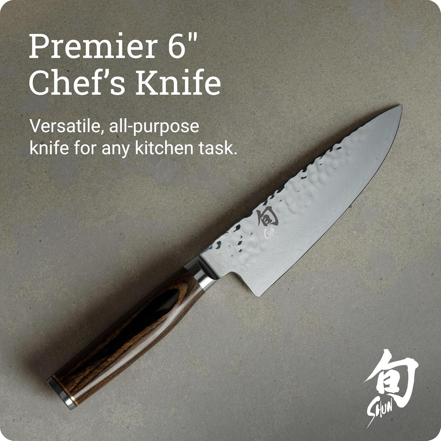 Shun Premier Blonde 8″ Chef’s Knife, Handcrafted Japanese Kitchen Knife for Professional and Home Chefs, VG-MAX Core with Damascus Stainless Steel Cladding, Pakkawood Handle(Brown) - view 3