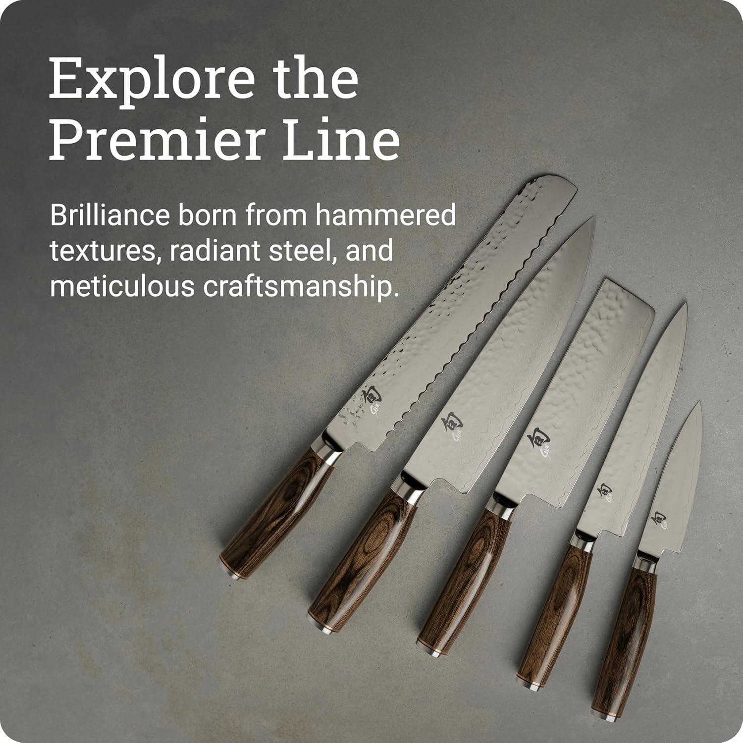 Shun Premier Blonde 8″ Chef’s Knife, Handcrafted Japanese Kitchen Knife for Professional and Home Chefs, VG-MAX Core with Damascus Stainless Steel Cladding, Pakkawood Handle(Brown) - view 7