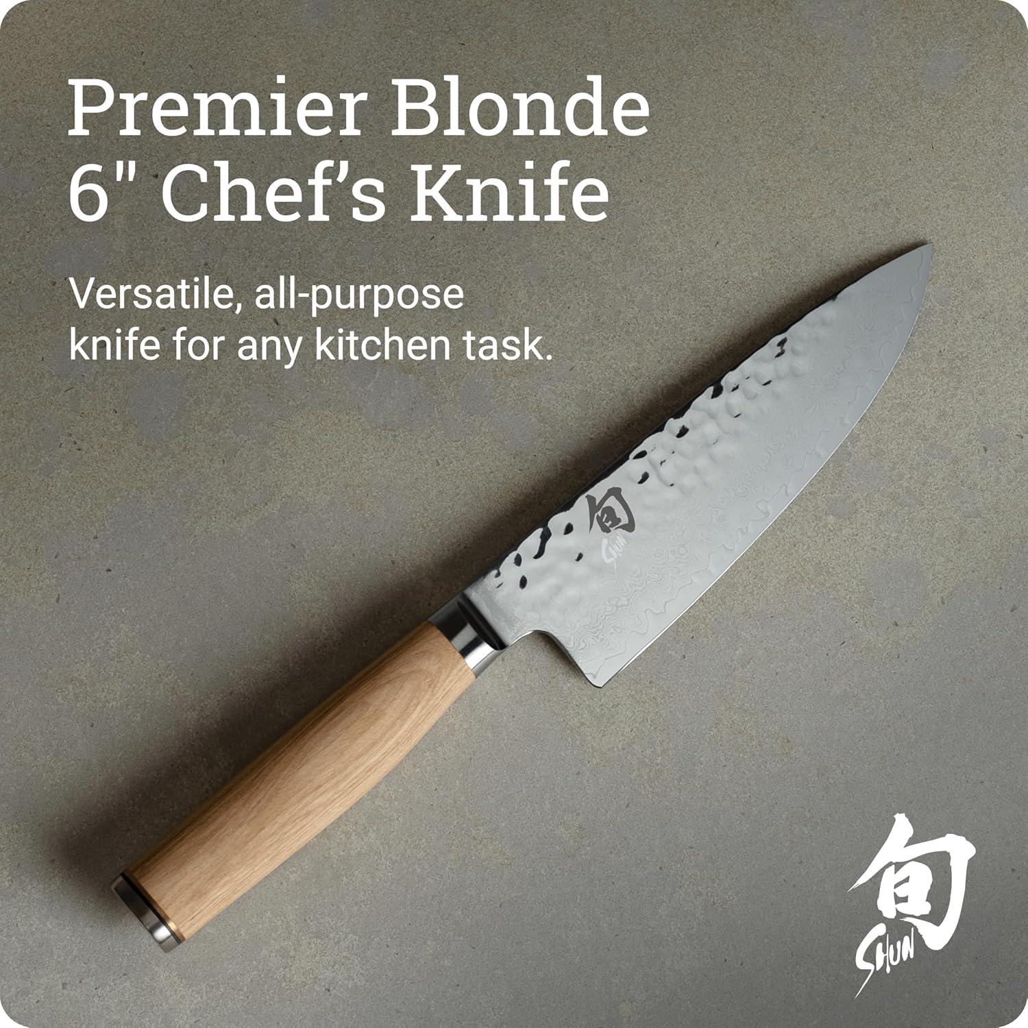 Shun Premier Blonde 8″ Chef’s Knife, Handcrafted Japanese Kitchen Knife for Professional and Home Chefs, VG-MAX Core with Damascus Stainless Steel Cladding, Pakkawood Handle(Blonde) - view 2