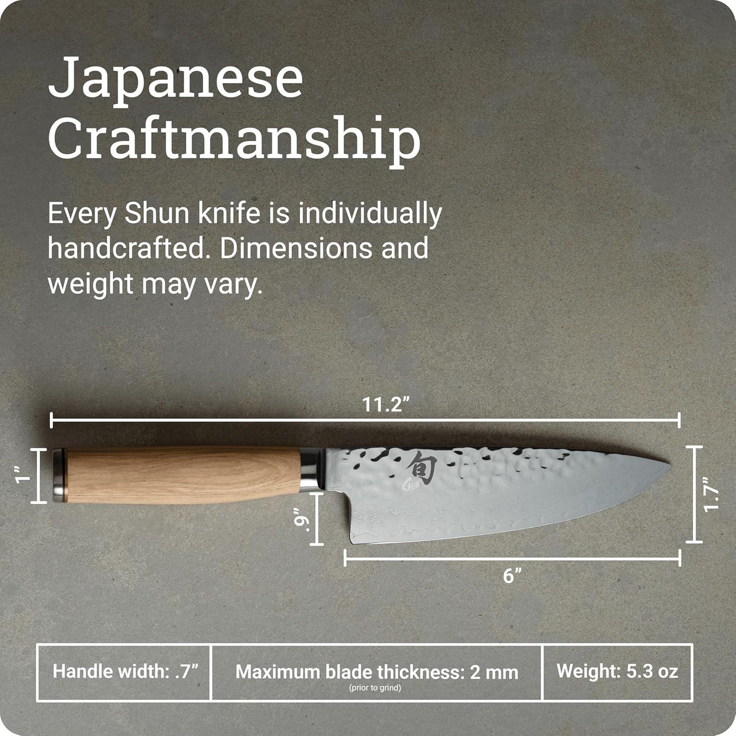 Shun Premier Blonde 8″ Chef’s Knife, Handcrafted Japanese Kitchen Knife for Professional and Home Chefs, VG-MAX Core with Damascus Stainless Steel Cladding, Pakkawood Handle(Blonde) - view 5