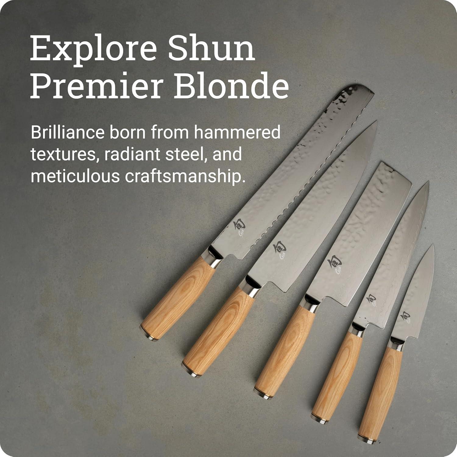 Shun Premier Blonde 8″ Chef’s Knife, Handcrafted Japanese Kitchen Knife for Professional and Home Chefs, VG-MAX Core with Damascus Stainless Steel Cladding, Pakkawood Handle(Blonde) - view 6