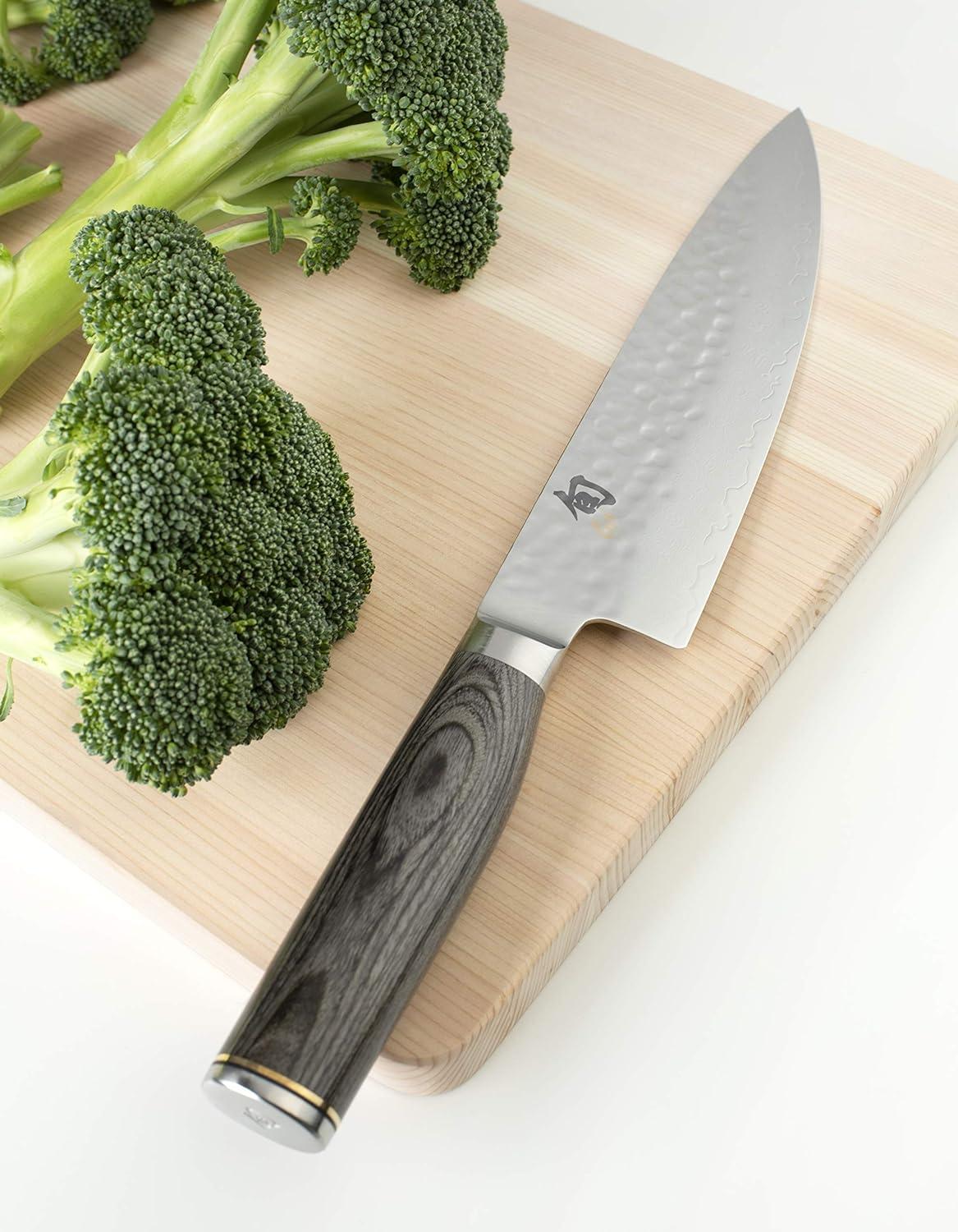 Shun Premier Blonde 8″ Chef’s Knife, Handcrafted Japanese Kitchen Knife for Professional and Home Chefs, VG-MAX Core with Damascus Stainless Steel Cladding, Pakkawood Handle(Gray) - view 2