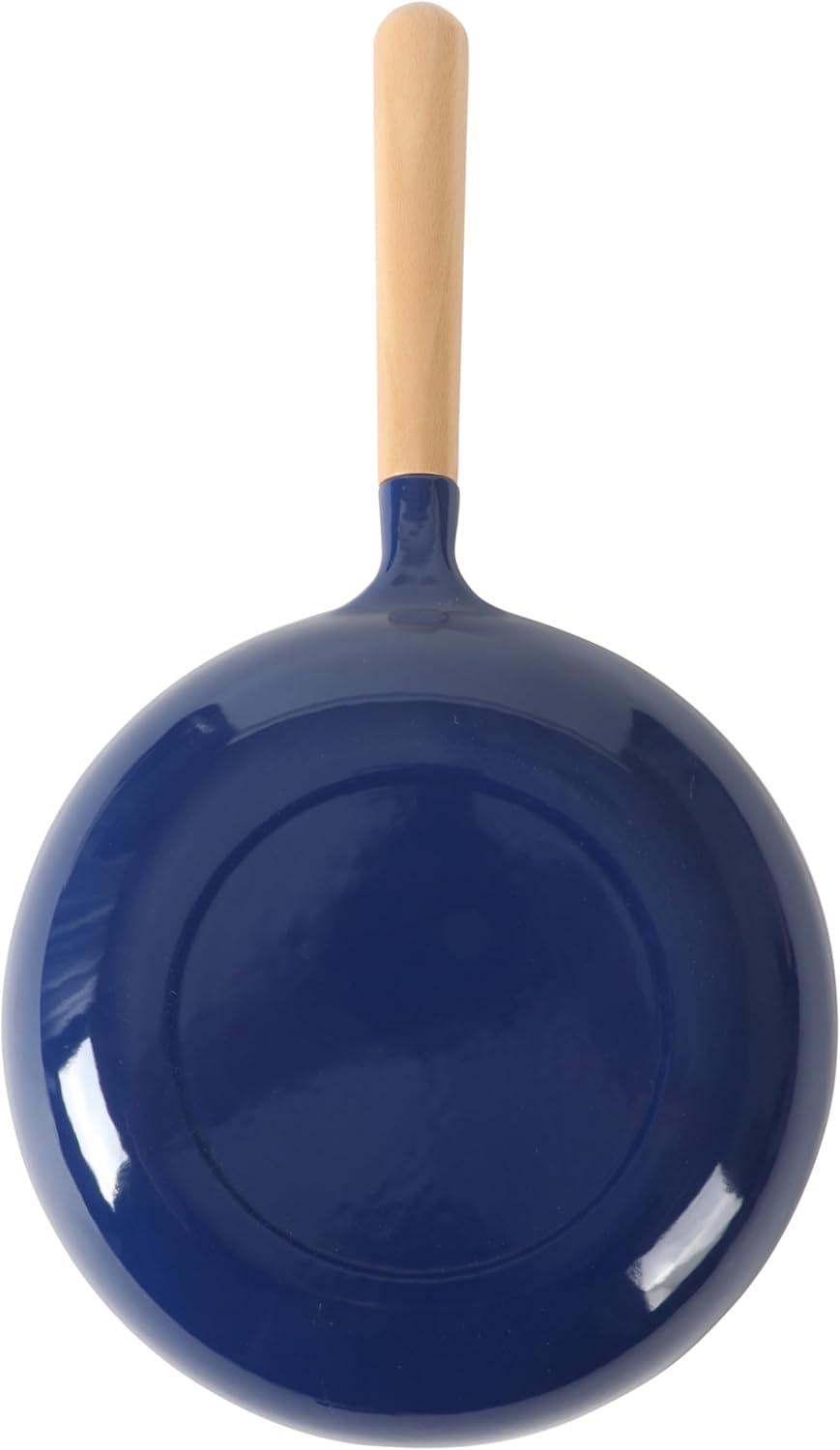 Sur La Table Kitchen Essential Main Canteen 9.5″ Pre-Seasoned Cast Iron Skillet w/Wood Handle, Natural Nonstick Lightweight Frying Pan for Searing, Sautéing & Everyday Cooking – Blue(Blue (Skillet)) - view 7
