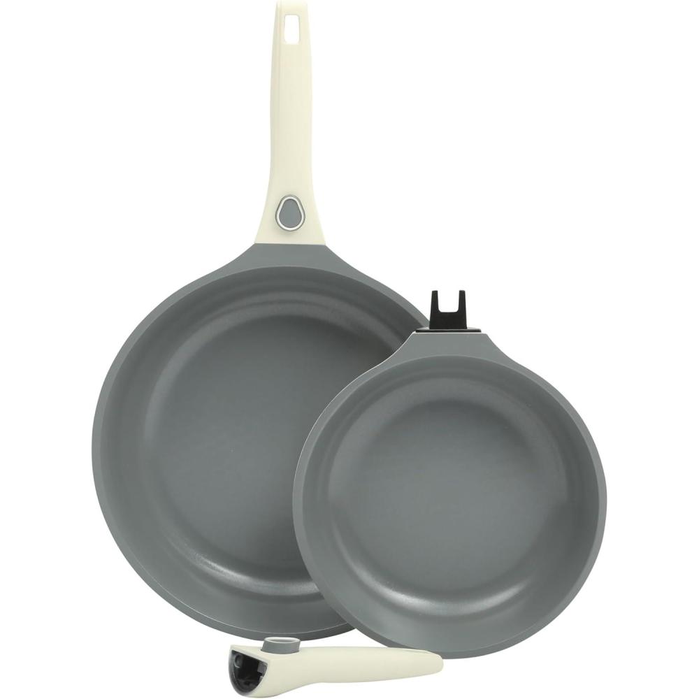 Sur La Table Kitchen Essentials 13 Piece Detachable Handle Pots and Pans Premium PFA Free Premium Ceramic Non Stick Induction Safe and Secure Removable Handle Cookware Set – Eggshell White(Eggshell White)