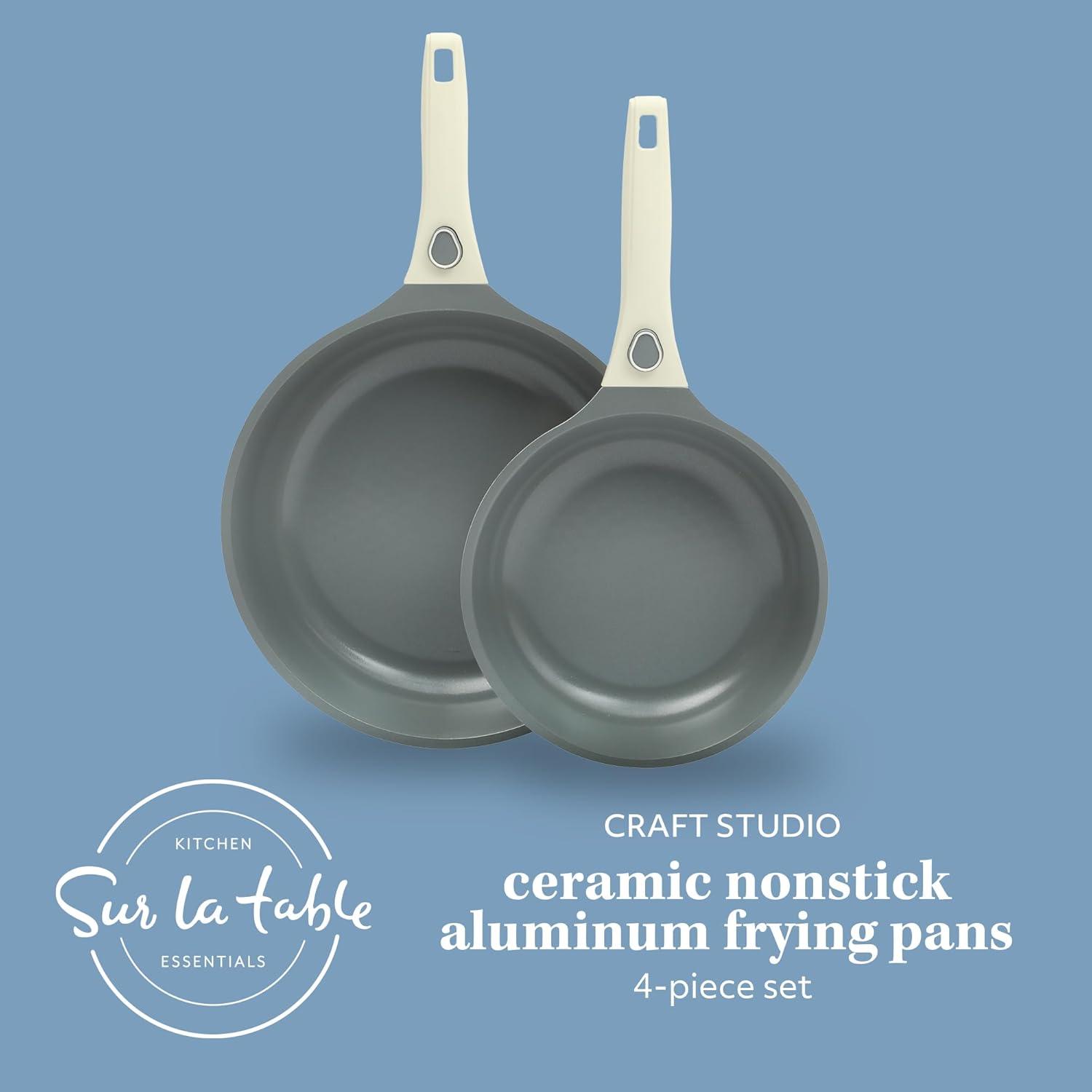Sur La Table Kitchen Essentials 13 Piece Detachable Handle Pots and Pans Premium PFA Free Premium Ceramic Non Stick Induction Safe and Secure Removable Handle Cookware Set – Eggshell White(Eggshell White) - view 2
