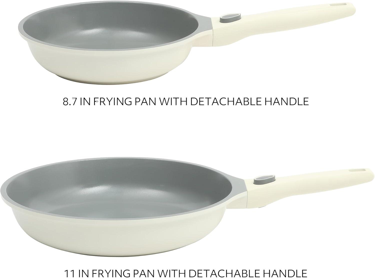 Sur La Table Kitchen Essentials 13 Piece Detachable Handle Pots and Pans Premium PFA Free Premium Ceramic Non Stick Induction Safe and Secure Removable Handle Cookware Set – Eggshell White(Eggshell White) - view 3