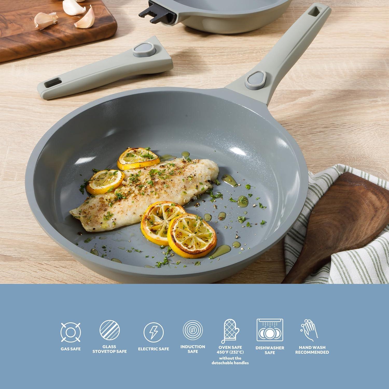 Sur La Table Kitchen Essentials 13 Piece Detachable Handle Pots and Pans Premium PFA Free Premium Ceramic Non Stick Induction Safe and Secure Removable Handle Cookware Set – Eggshell White(Eggshell White) - view 7