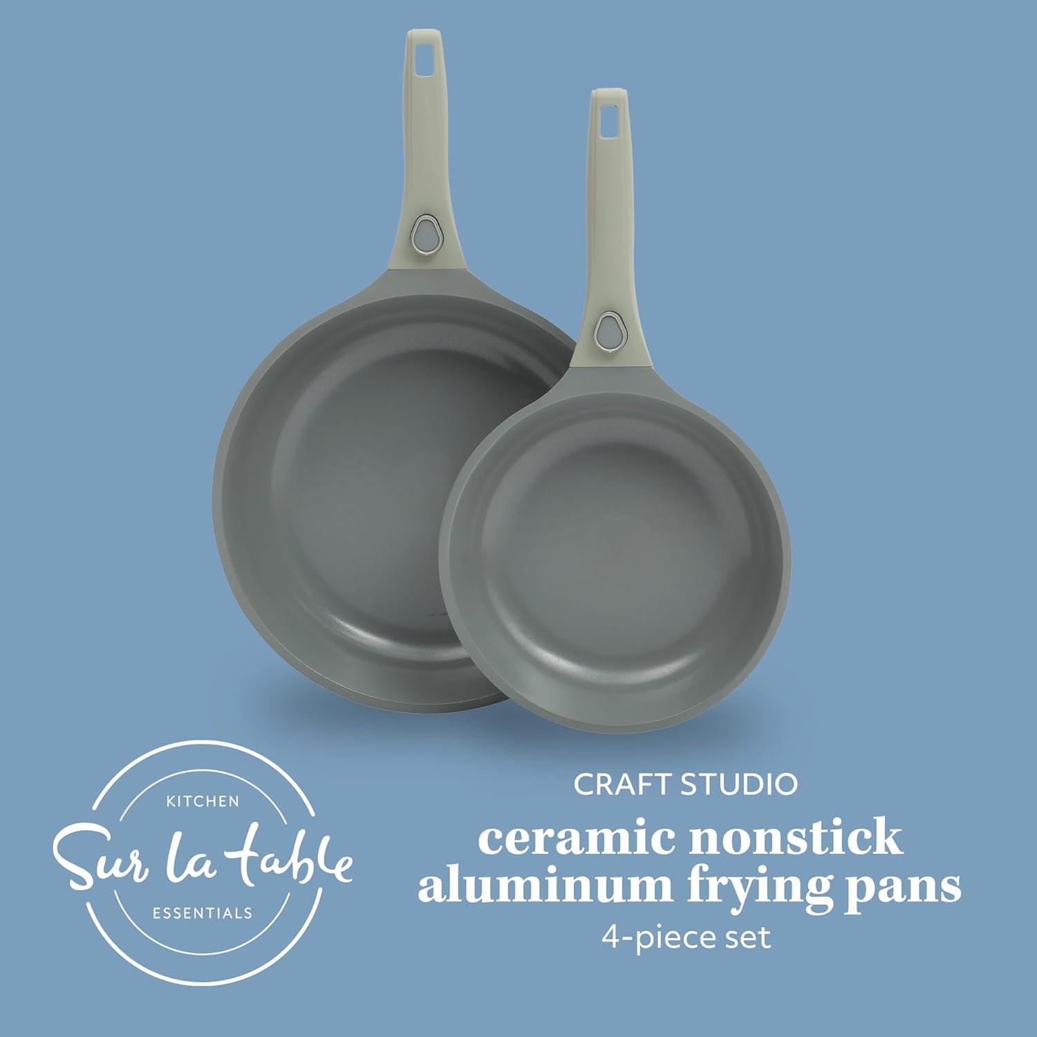Sur La Table Kitchen Essentials 13 Piece Detachable Handle Pots and Pans Premium PFA Free Premium Ceramic Non Stick Induction Safe and Secure Removable Handle Cookware Set – Eggshell White(Juniper Green) - view 2