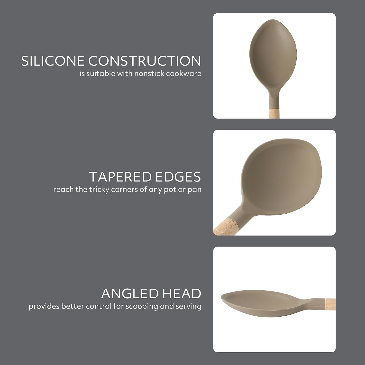 Sur La Table Kitchen Essential Mealcraft Silicone Spatula – Juniper Green(Taupe (Silicone/Beechwood)) - view 3