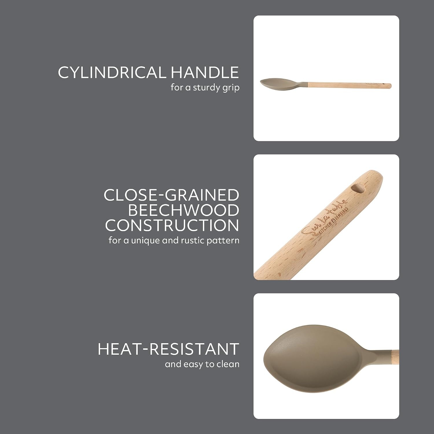 Sur La Table Kitchen Essential Mealcraft Silicone Spatula – Juniper Green(Taupe (Silicone/Beechwood)) - view 4