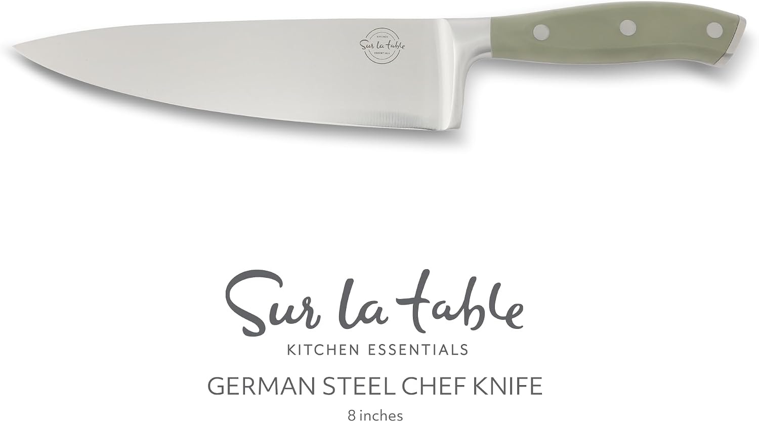 Sur La Table Kitchen Essential Tasting Kitchen German Steel Chef’s Knife, 8-Inch Stainless Steel Blade – Professional Kitchen Knife with Black Handle and Forged Full Tang(Juniper Green) - view 2