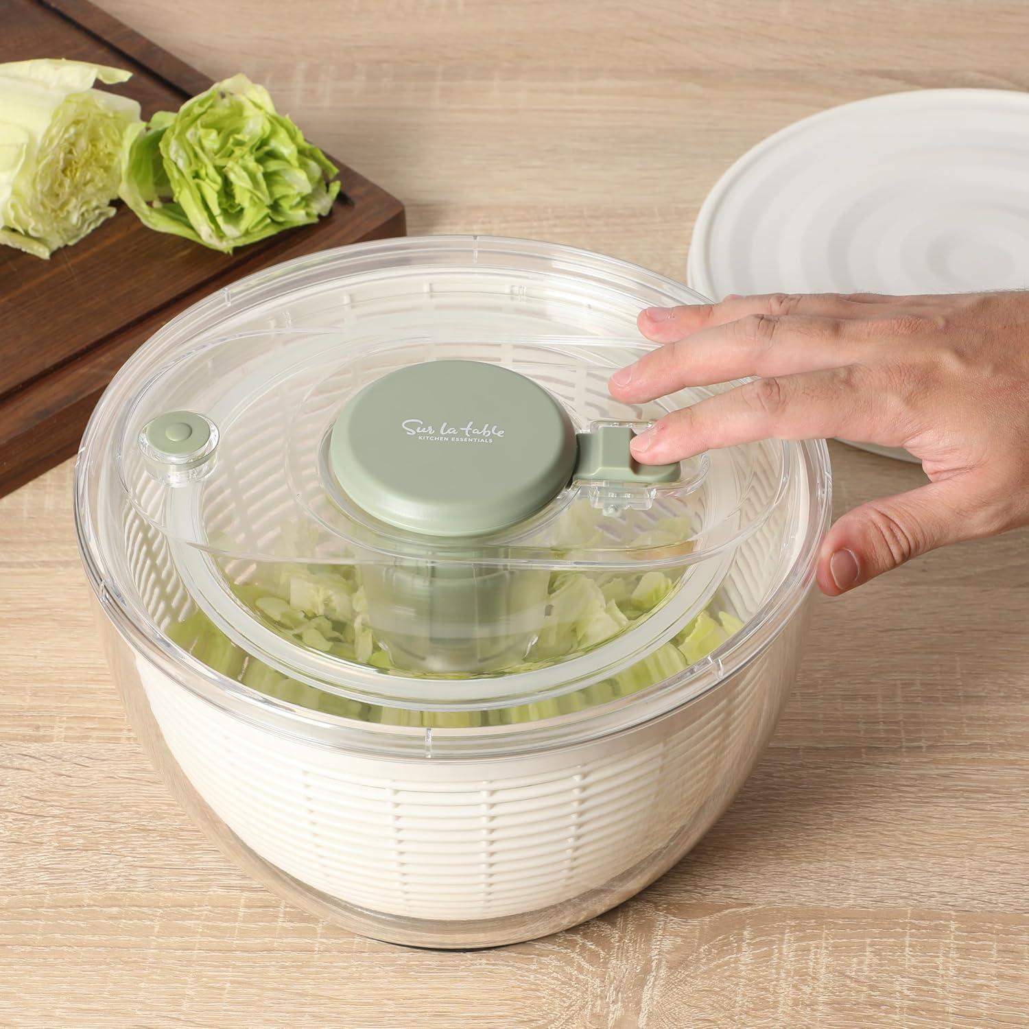 Sur La Table Kitchen Essential 6.3 Qt Salad Spinner, Fruit Wahser, Fruit Washing Bowl with Strainer, Vegertable Cleaner, Salad Cleaner, Lettuce Washer – Navy Blue(Juniper Green) - view 2