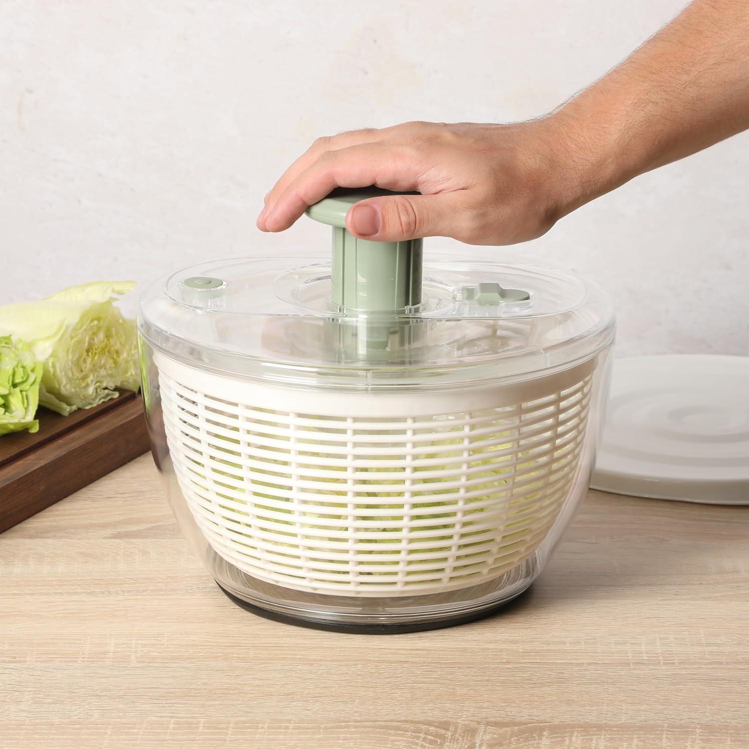 Sur La Table Kitchen Essential 6.3 Qt Salad Spinner, Fruit Wahser, Fruit Washing Bowl with Strainer, Vegertable Cleaner, Salad Cleaner, Lettuce Washer – Navy Blue(Juniper Green) - view 3