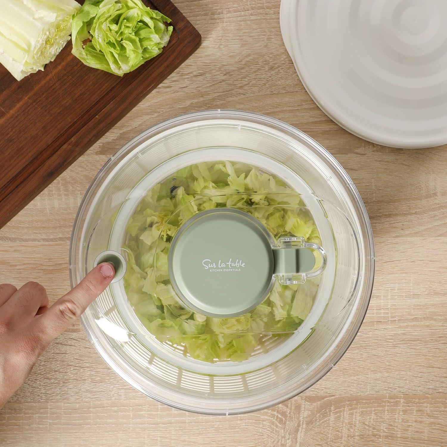 Sur La Table Kitchen Essential 6.3 Qt Salad Spinner, Fruit Wahser, Fruit Washing Bowl with Strainer, Vegertable Cleaner, Salad Cleaner, Lettuce Washer – Navy Blue(Juniper Green) - view 4