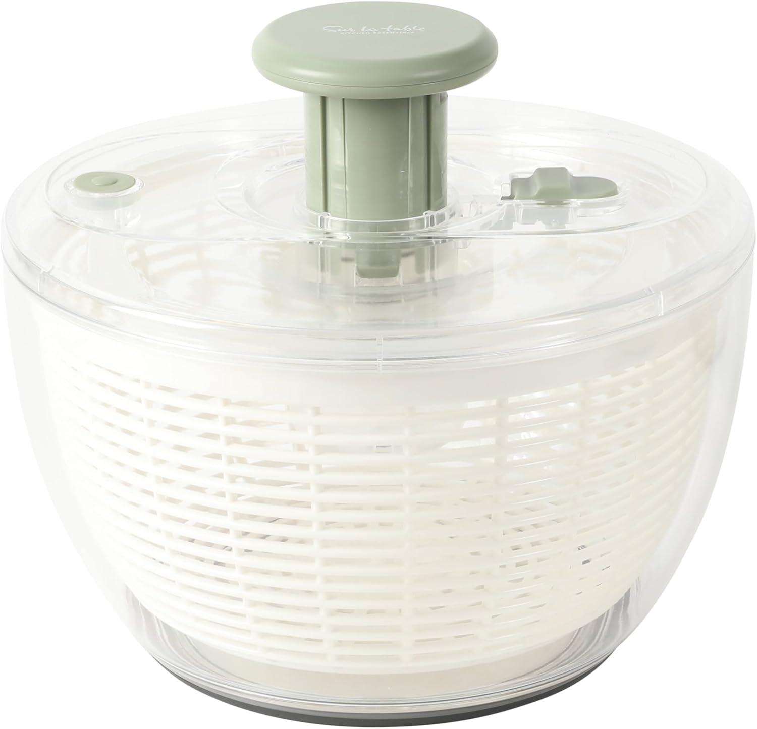 Sur La Table Kitchen Essential 6.3 Qt Salad Spinner, Fruit Wahser, Fruit Washing Bowl with Strainer, Vegertable Cleaner, Salad Cleaner, Lettuce Washer – Navy Blue(Juniper Green) - view 6