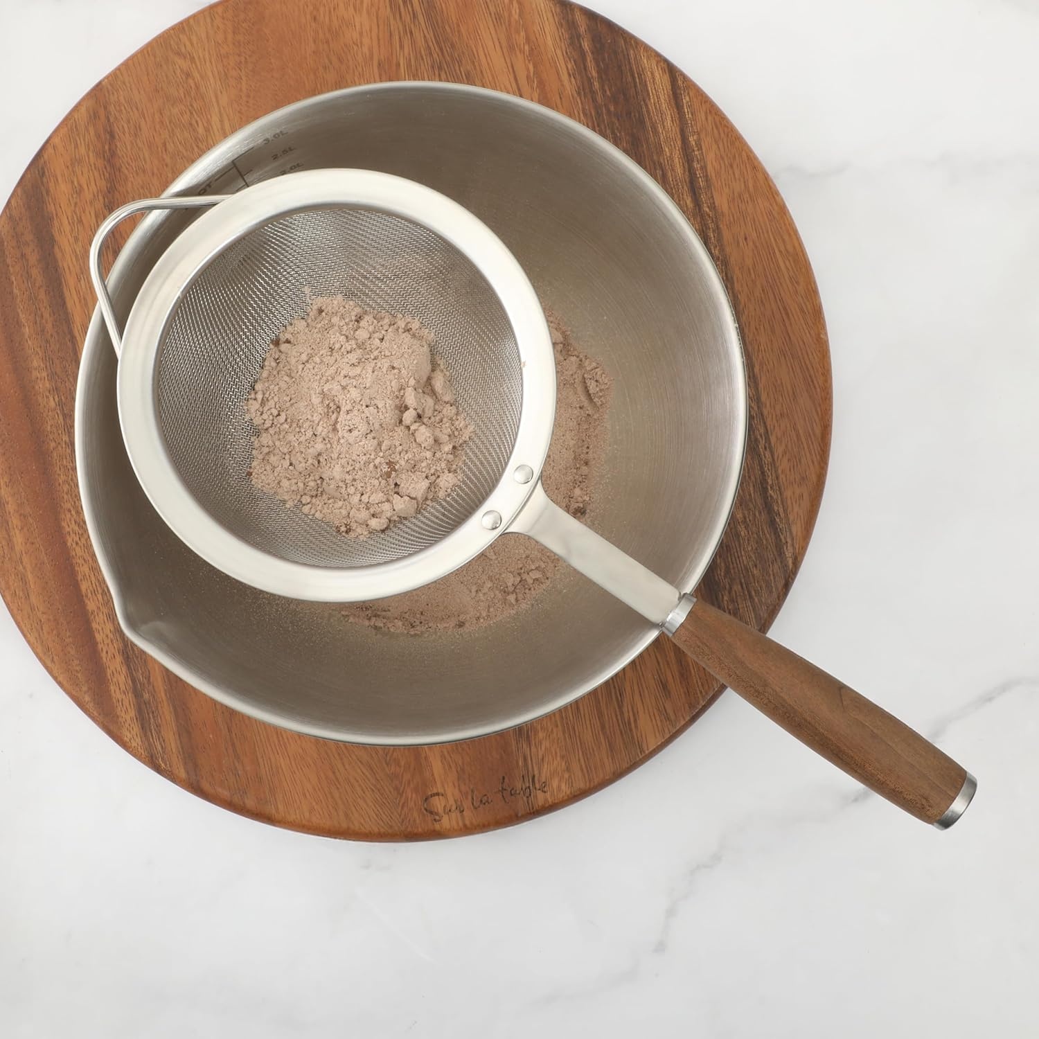 Sur La Table Kitchen Essential Stainless Steel W/Walnut Handle 5.5 Inch Mesh Strainer and Sifter - view 2
