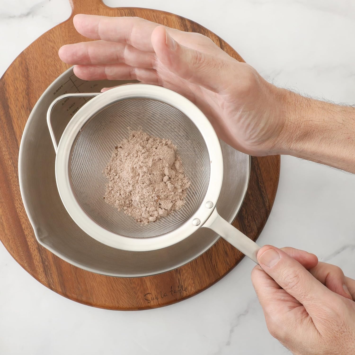 Sur La Table Kitchen Essential Stainless Steel W/Walnut Handle 5.5 Inch Mesh Strainer and Sifter - view 3