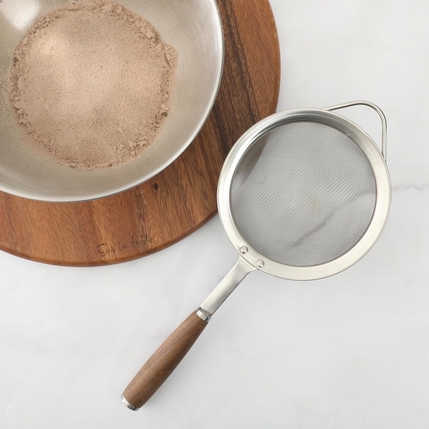 Sur La Table Kitchen Essential Stainless Steel W/Walnut Handle 5.5 Inch Mesh Strainer and Sifter - view 4