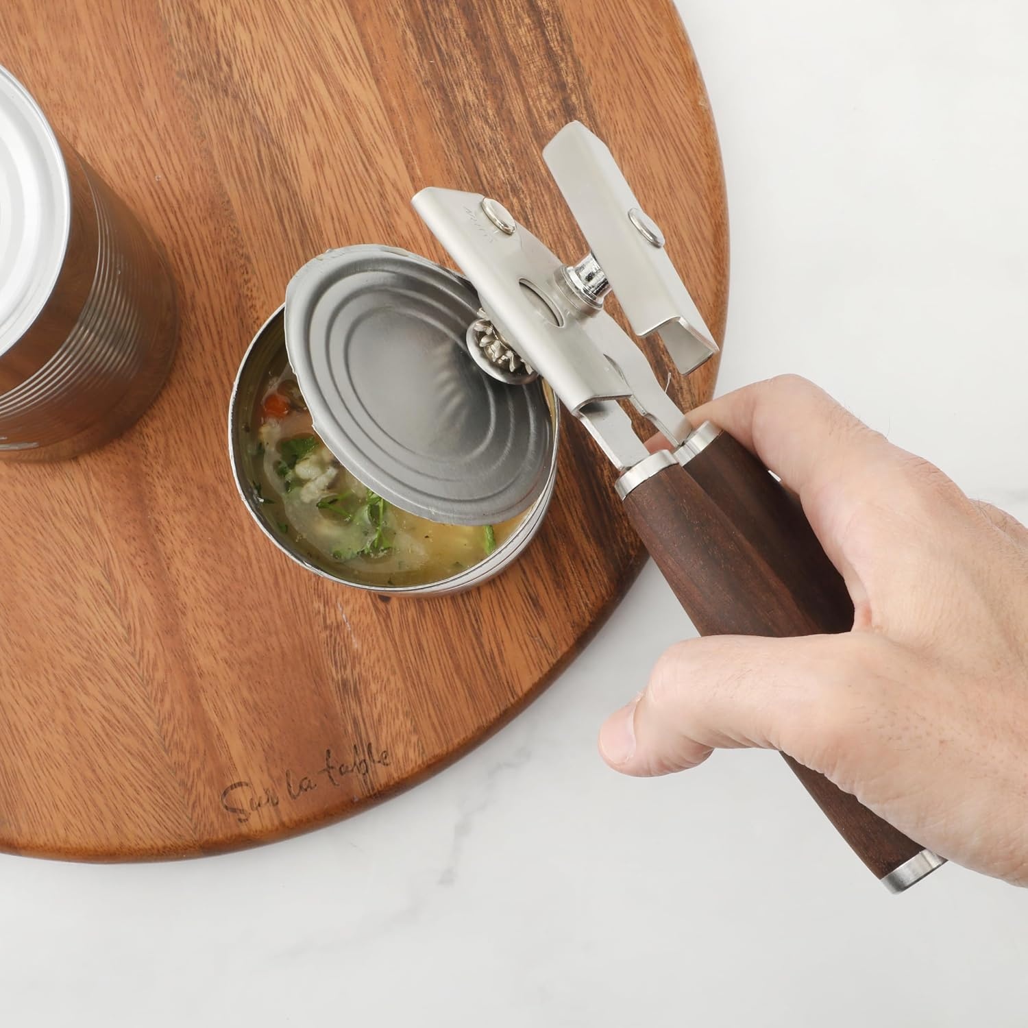 Sur La Table Kitchen Essential Stainless Steel W/Walnut Handle Heavy Duty Can Opener and Bottle Opener - view 2
