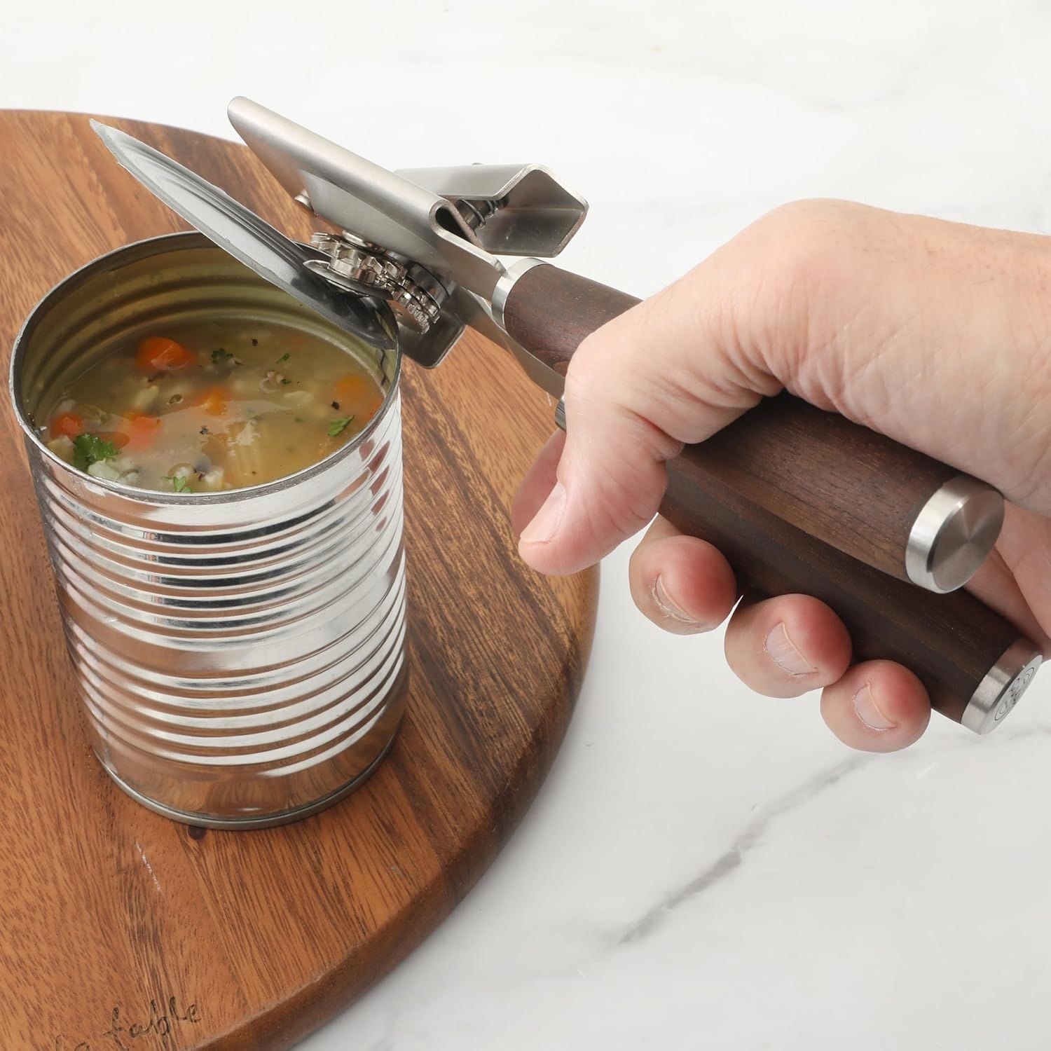 Sur La Table Kitchen Essential Stainless Steel W/Walnut Handle Heavy Duty Can Opener and Bottle Opener - view 3