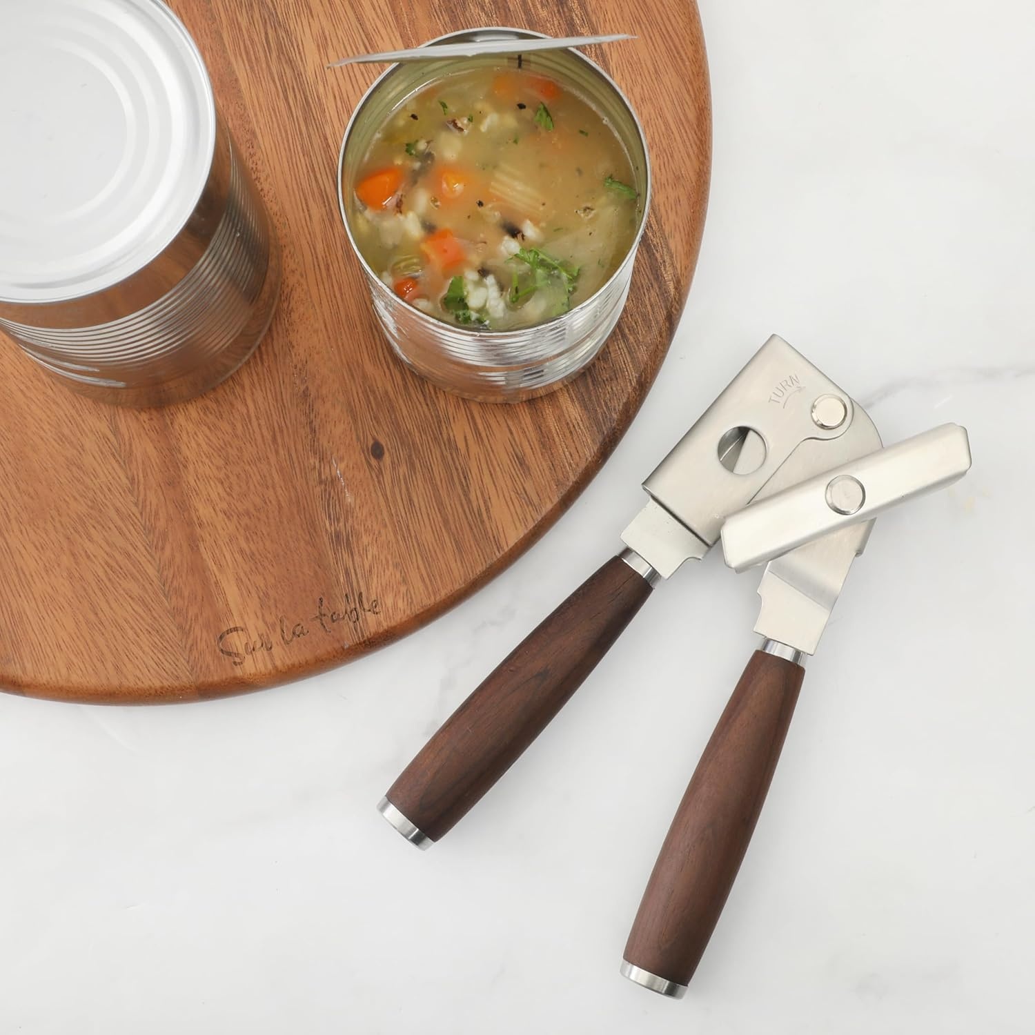 Sur La Table Kitchen Essential Stainless Steel W/Walnut Handle Heavy Duty Can Opener and Bottle Opener - view 4