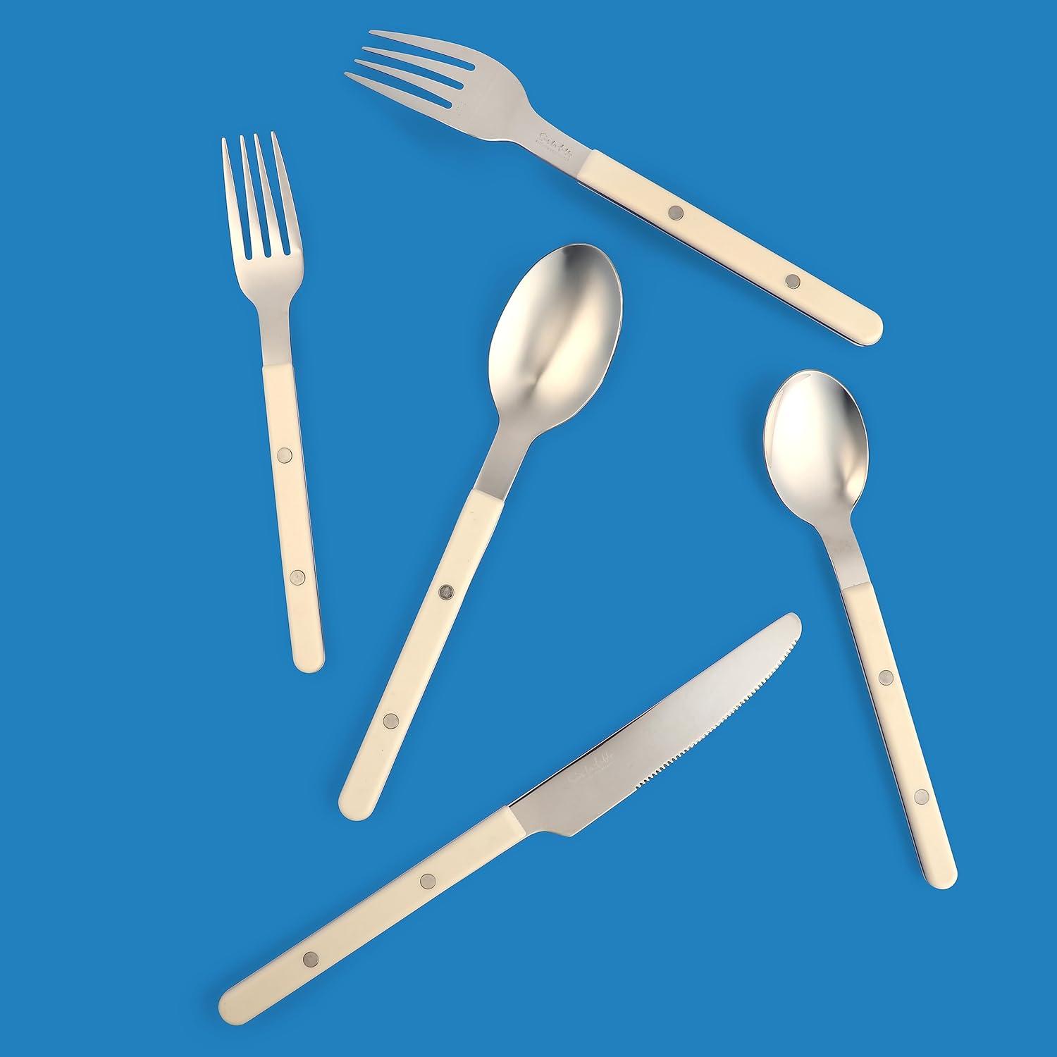 Sur La Table Kitchen Essentials 20 Piece Flatware Silverware Set – Stainless Steel Utensils – Forks, Spoons, Knives – Linen(Linen) - view 3