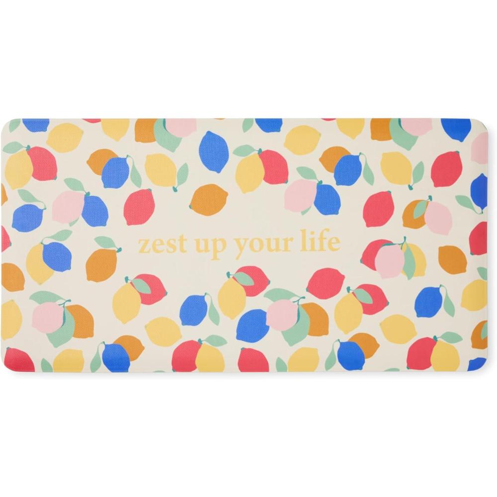 SUR LA Table Kitchen Essentials Zest Up Your Life Citrus Fruit Anti Fatigue Comfort Mat, Kitchen Mat, Standing Desk Mat, Non-Slip Backing, Yellow/Blue/Ivory, 20″x39″(Yellow/Blue/Ivory)