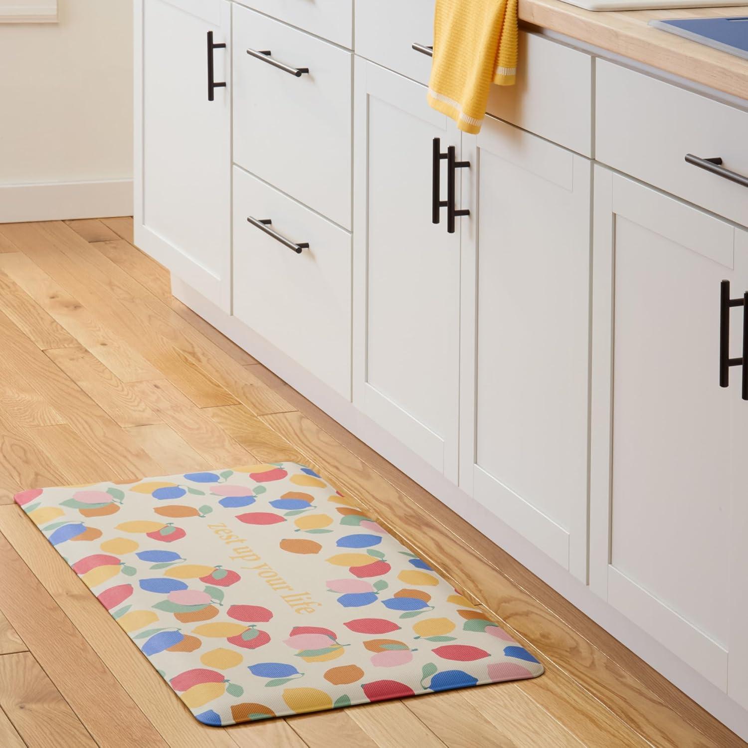 SUR LA Table Kitchen Essentials Zest Up Your Life Citrus Fruit Anti Fatigue Comfort Mat, Kitchen Mat, Standing Desk Mat, Non-Slip Backing, Yellow/Blue/Ivory, 20″x39″(Yellow/Blue/Ivory) - view 2