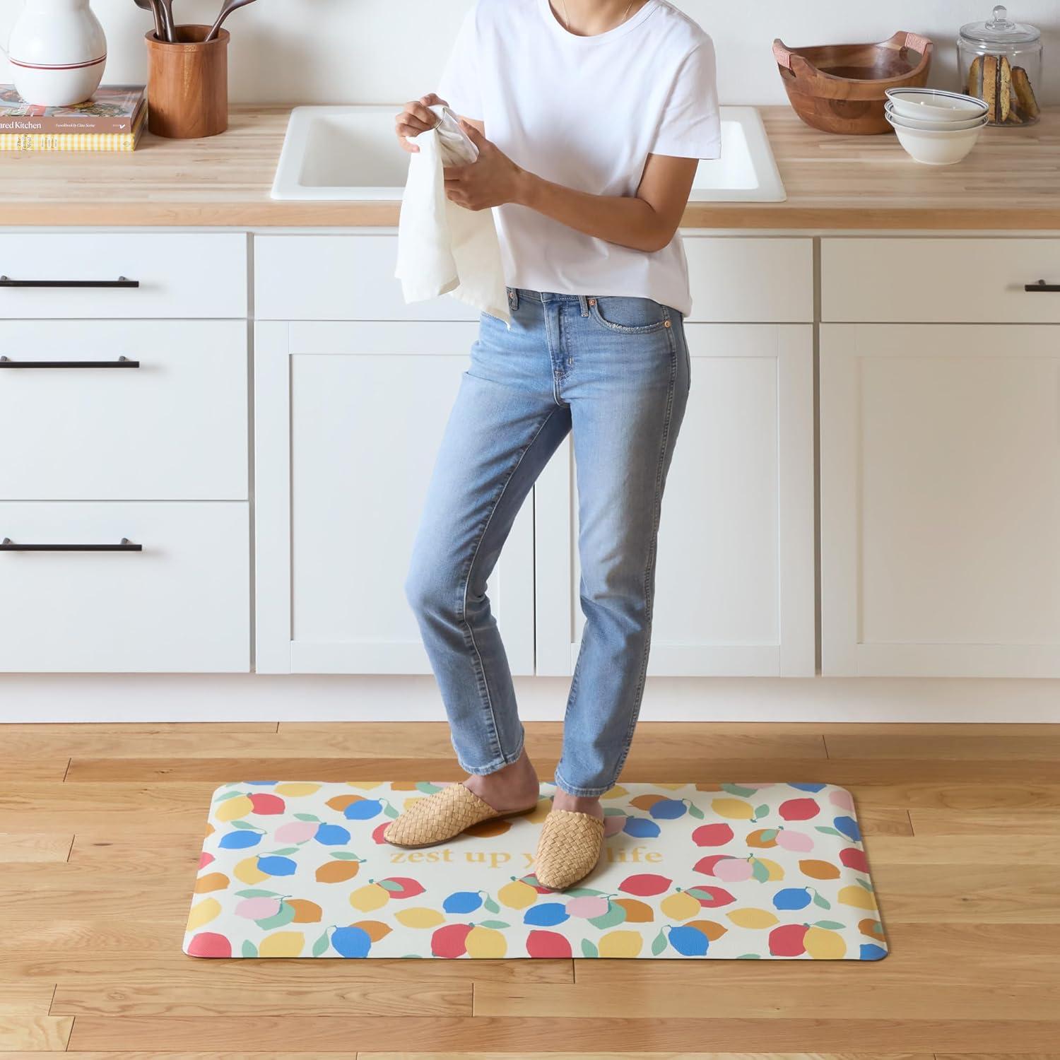 SUR LA Table Kitchen Essentials Zest Up Your Life Citrus Fruit Anti Fatigue Comfort Mat, Kitchen Mat, Standing Desk Mat, Non-Slip Backing, Yellow/Blue/Ivory, 20″x39″(Yellow/Blue/Ivory) - view 4