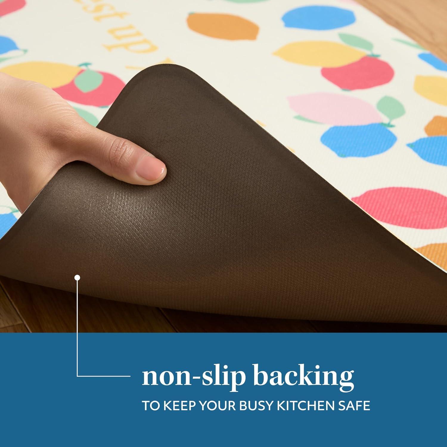 SUR LA Table Kitchen Essentials Zest Up Your Life Citrus Fruit Anti Fatigue Comfort Mat, Kitchen Mat, Standing Desk Mat, Non-Slip Backing, Yellow/Blue/Ivory, 20″x39″(Yellow/Blue/Ivory) - view 8