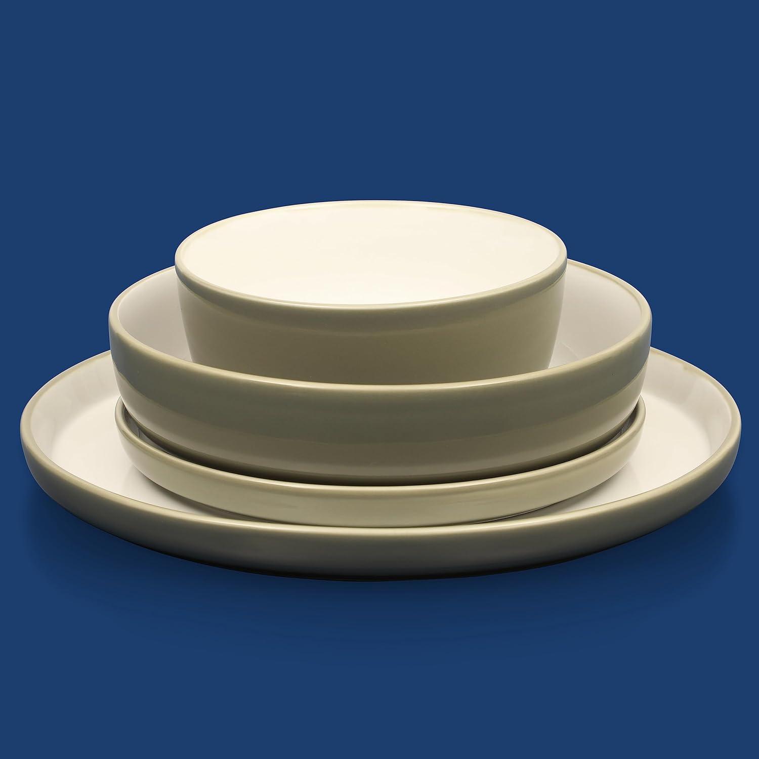 Sur La Table Kitchen Essentials 16 Piece Two-Tone Porcelain Chip and Scratch Resistant Dinnerware Plates and Bowls Set – Red/White(Grey/White) - view 2