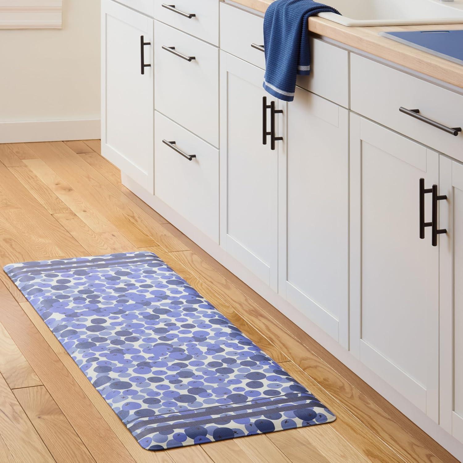 SUR LA Table Kitchen Essentials Zest Up Your Life Citrus Fruit Anti Fatigue Comfort Mat, Kitchen Mat, Standing Desk Mat, Non-Slip Backing, Yellow/Blue/Ivory, 20″x39″(Blue/White) - view 2