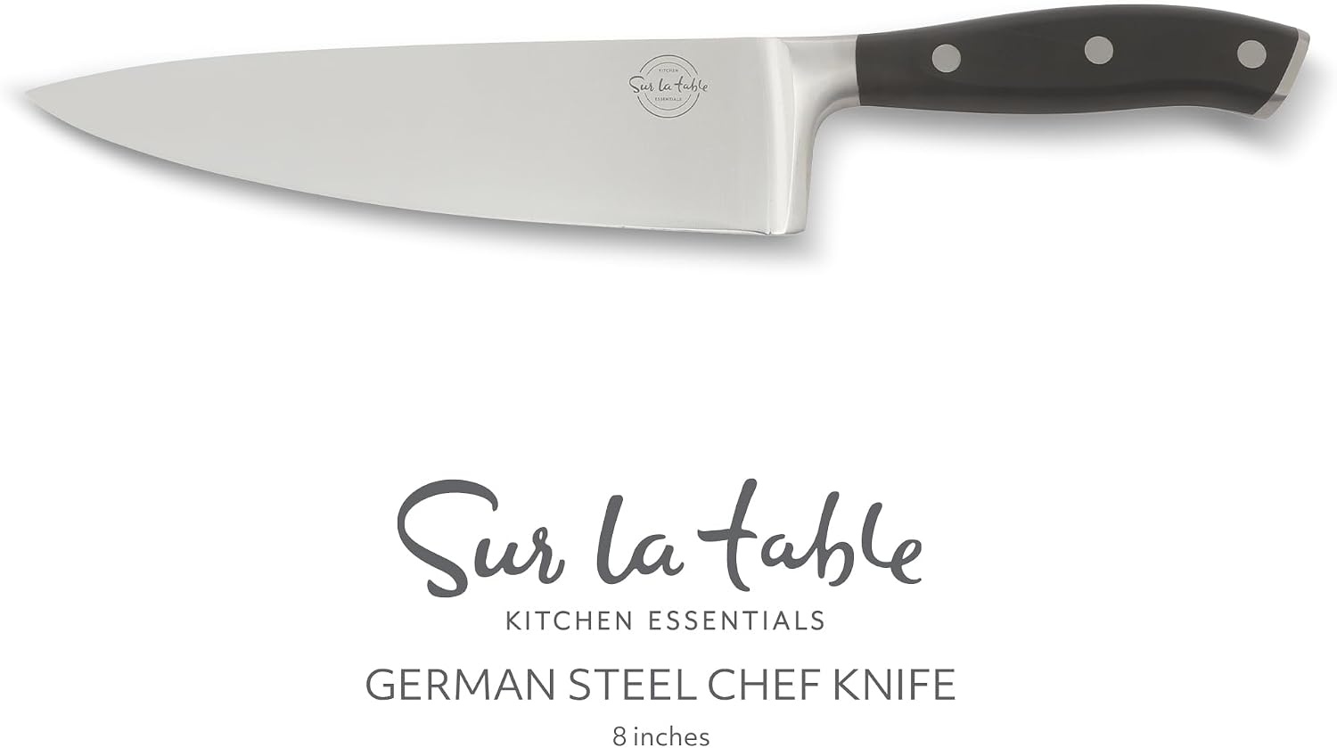 Sur La Table Kitchen Essential Tasting Kitchen German Steel Chef’s Knife, 8-Inch Stainless Steel Blade – Professional Kitchen Knife with Black Handle and Forged Full Tang(Black) - view 2
