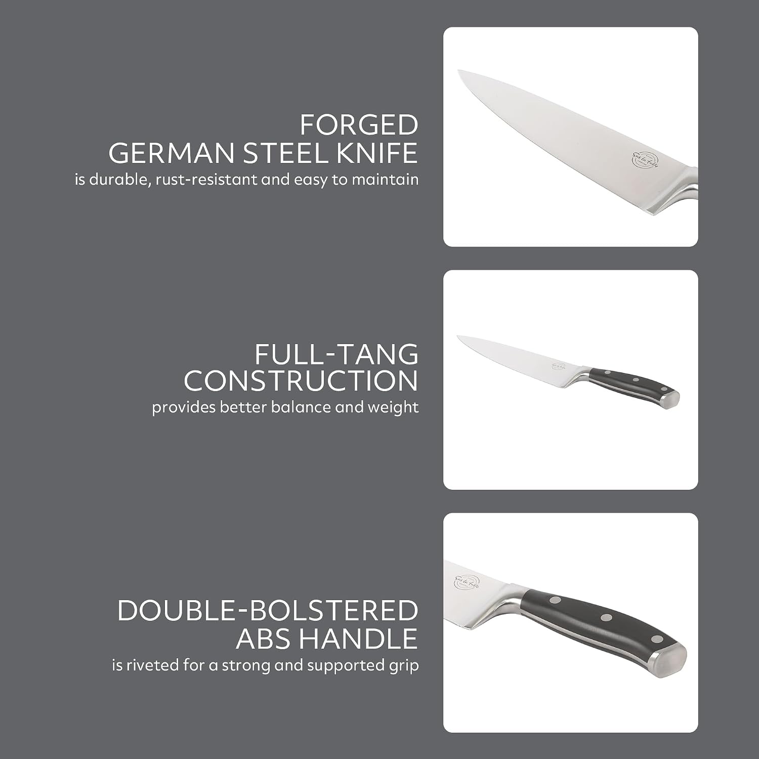 Sur La Table Kitchen Essential Tasting Kitchen German Steel Chef’s Knife, 8-Inch Stainless Steel Blade – Professional Kitchen Knife with Black Handle and Forged Full Tang(Black) - view 3