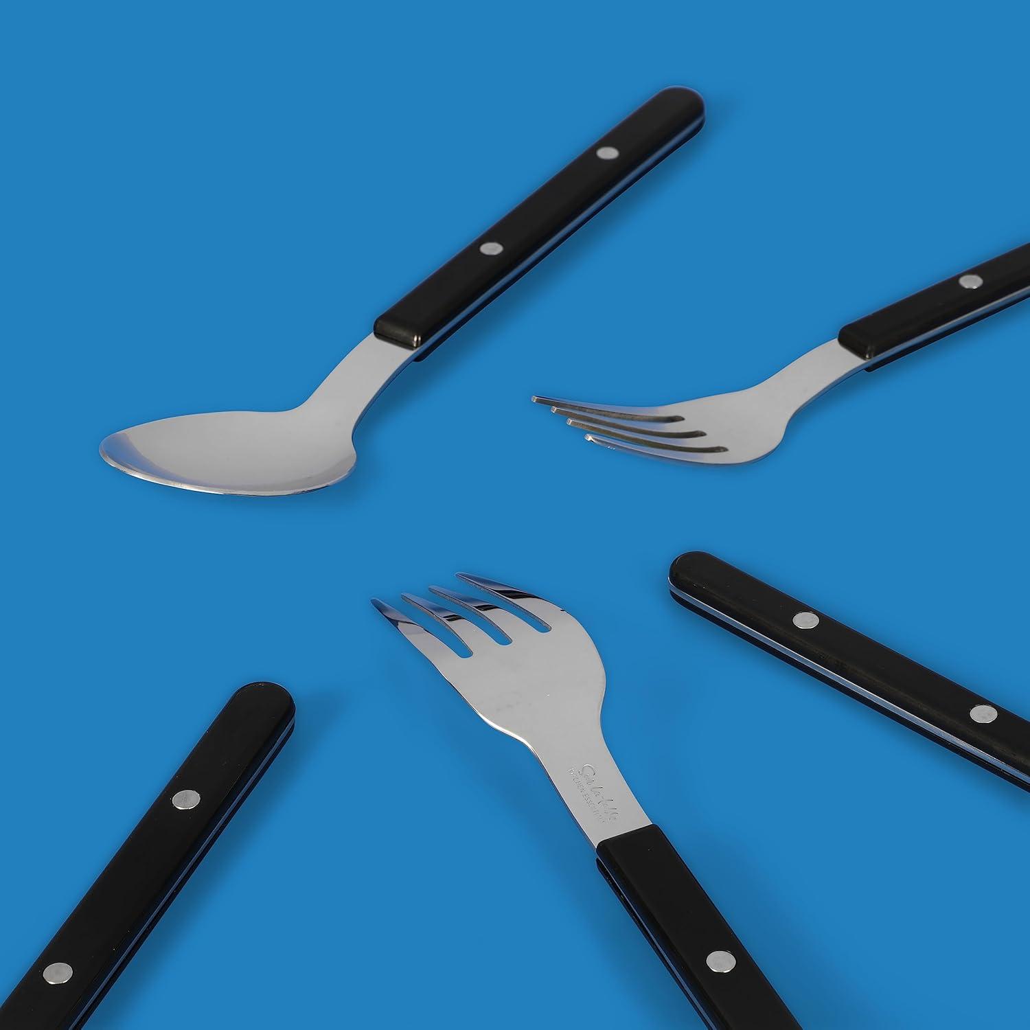 Sur La Table Kitchen Essentials 20 Piece Flatware Silverware Set – Stainless Steel Utensils – Forks, Spoons, Knives – Linen(Black) - view 2
