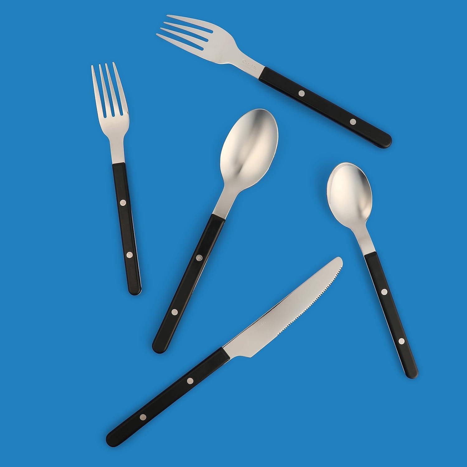 Sur La Table Kitchen Essentials 20 Piece Flatware Silverware Set – Stainless Steel Utensils – Forks, Spoons, Knives – Linen(Black) - view 3